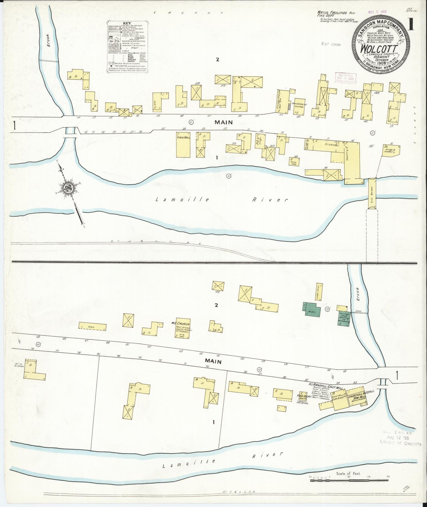 Sanborn Fire Insurance Map from Wolcott, Lamoille County, Vermont (1909), Sheet #0001 - Complete Map Set gallery image, historic Sanborn map, vintage wall art, Vermont Vermont