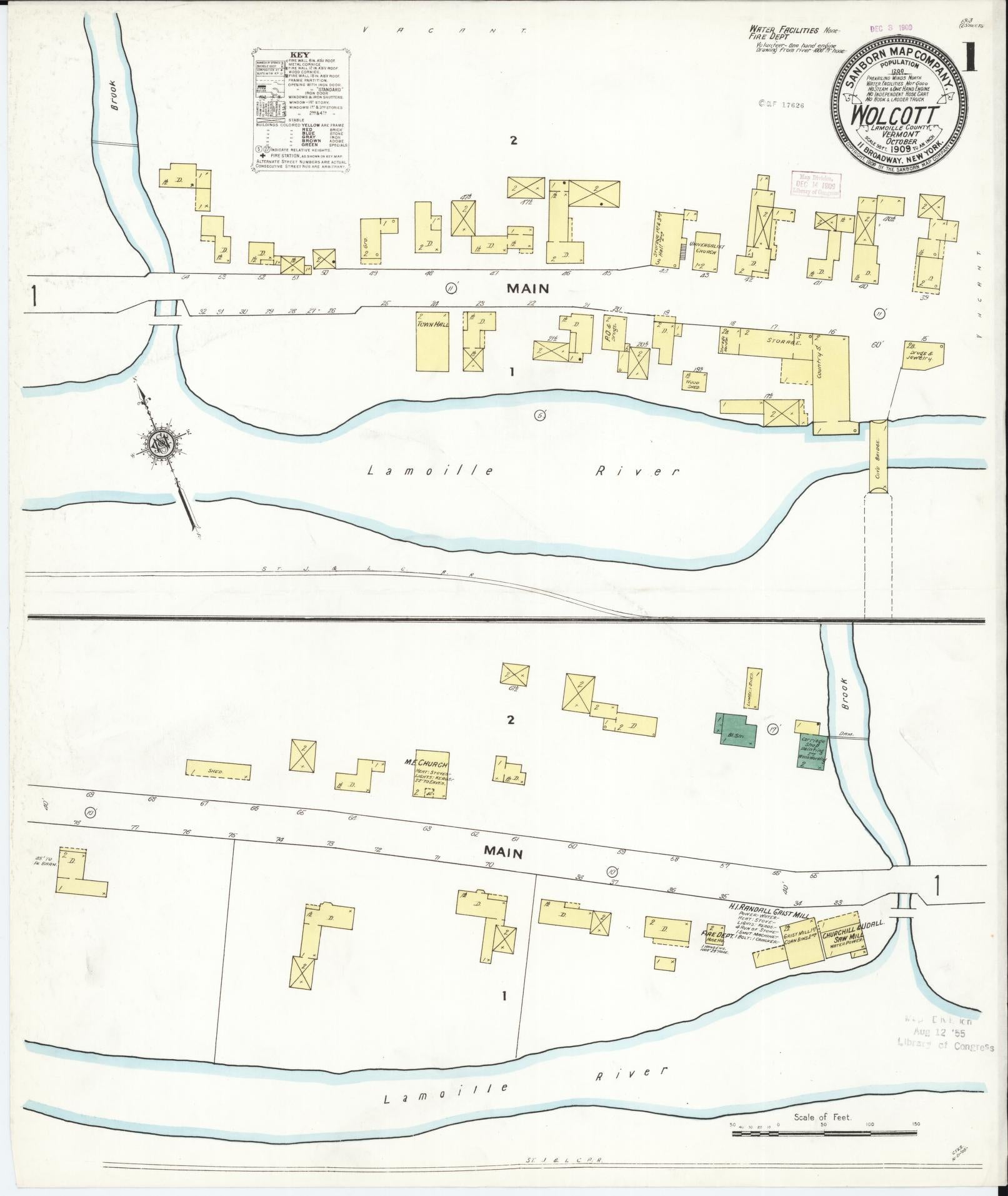 Sanborn Fire Insurance Map from Wolcott, Lamoille County, Vermont (1909), Sheet #0001 - Complete Map Set gallery image, historic Sanborn map, vintage wall art, Vermont Vermont