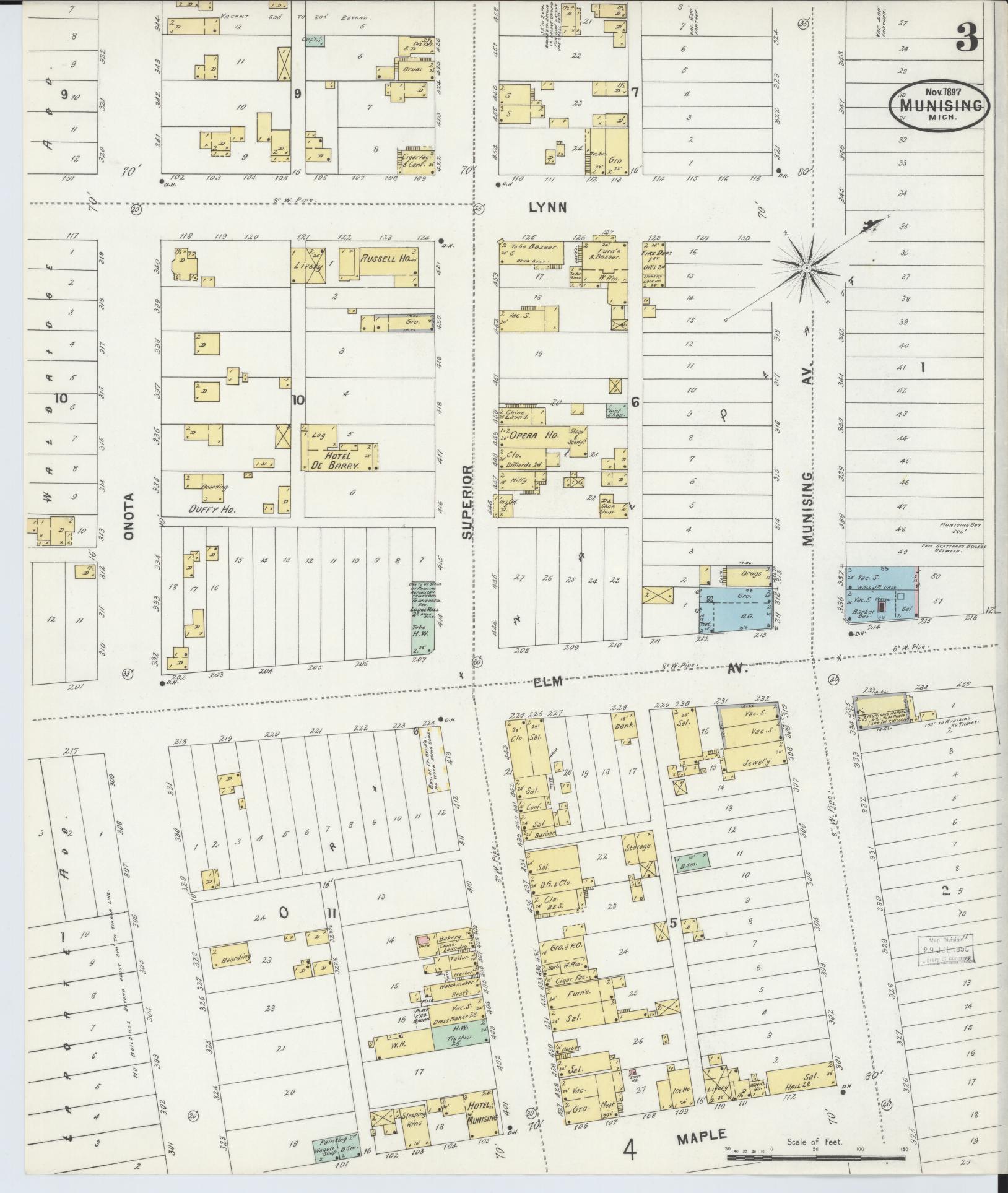 Sanborn Fire Insurance Map from Munising, Alger County, Michigan (1897), Sheet #0003 - Historic Sanborn Fire Insurance Map Print, vintage old map wall art, antique decor, genealogy gift, Michigan Michigan map