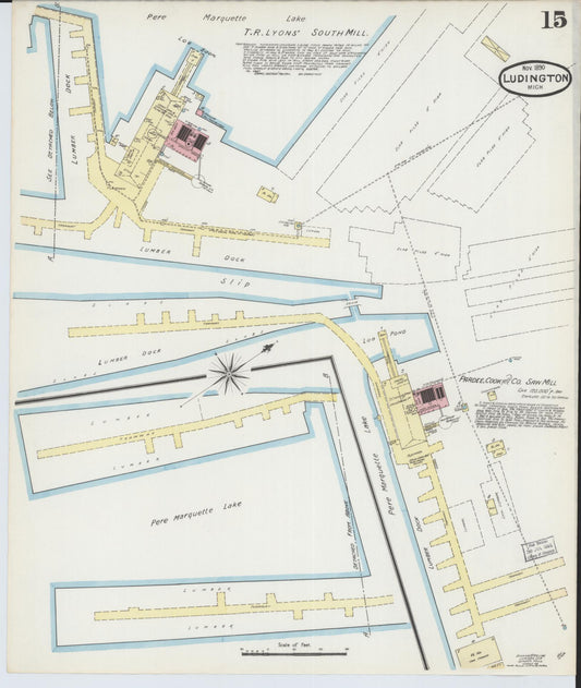Sanborn Fire Insurance Map from Ludington, Mason County, Michigan (1890), Sheet #0015 - Historic Sanborn Fire Insurance Map Print, vintage old map wall art, antique decor, genealogy gift, Michigan Michigan map