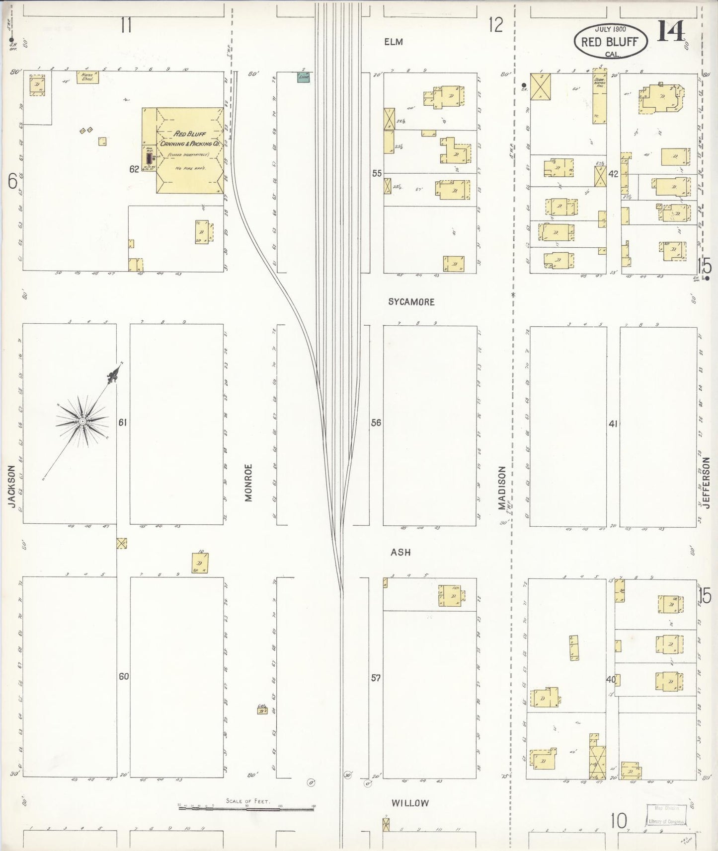 Sanborn Fire Insurance Map from Red Bluff, Tehama County, California (1900), Sheet #0014 - Complete Map Set gallery image, historic Sanborn map, vintage wall art, California California