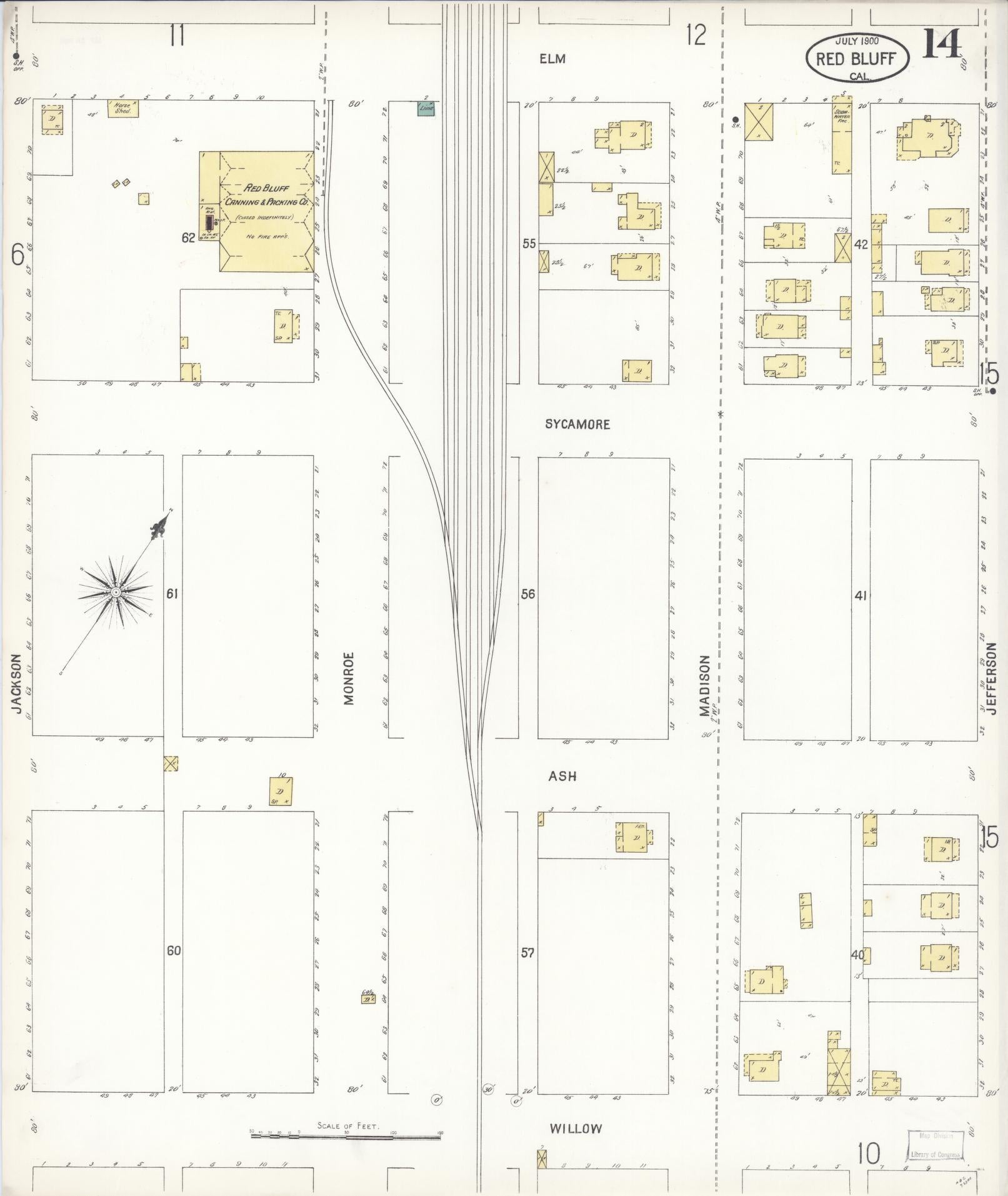 Sanborn Fire Insurance Map from Red Bluff, Tehama County, California (1900), Sheet #0014 - Complete Map Set gallery image, historic Sanborn map, vintage wall art, California California