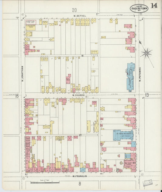 Sanborn Fire Insurance Map from Hagerstown, Washington County, Maryland (1897), Sheet #0014 - Historic Sanborn Fire Insurance Map Print, vintage old map wall art, antique decor, genealogy gift, Maryland Maryland map