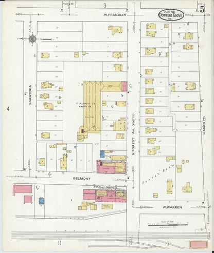 Sanborn Fire Insurance Map from Downers Grove, Dupage County, Illinois (1921), Sheet #0005 - Complete Map Set gallery image, historic Sanborn map, vintage wall art, Illinois Illinois