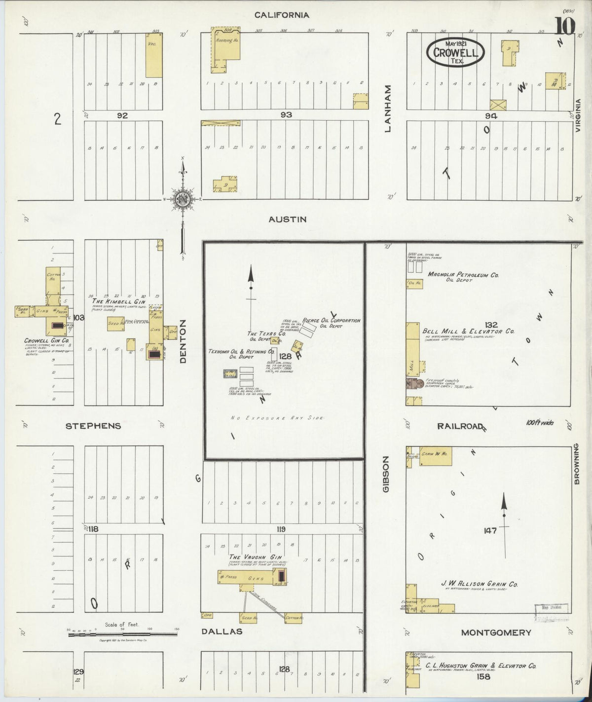 Sanborn Fire Insurance Map from Crowell, Foard County, Texas (1921), Sheet #0010 - Complete Map Set gallery image, historic Sanborn map, vintage wall art, Texas Texas