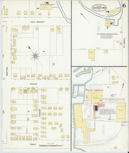 Sanborn Fire Insurance Map from Georgetown, Georgetown County, South Carolina (1908), Sheet #0006 - Complete Map Set gallery image, historic Sanborn map, vintage wall art, South Carolina South Carolina