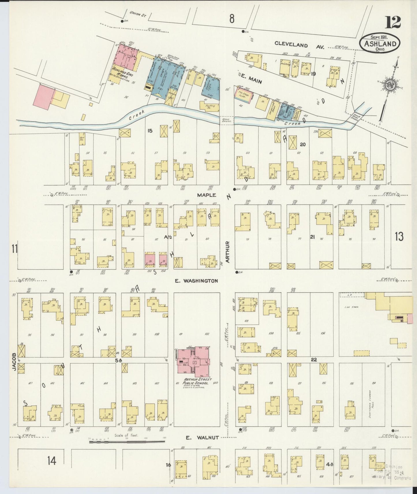 Sanborn Fire Insurance Map from Ashland, Ashland County, Ohio (1911), Sheet #0012 - Historic Sanborn Fire Insurance Map Print, vintage old map wall art, antique decor, genealogy gift, Ohio Ohio map