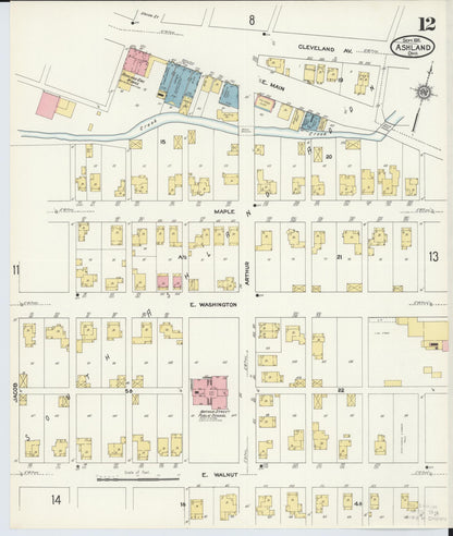 Sanborn Fire Insurance Map from Ashland, Ashland County, Ohio (1911), Sheet #0012 - Historic Sanborn Fire Insurance Map Print, vintage old map wall art, antique decor, genealogy gift, Ohio Ohio map