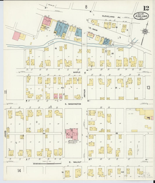 Sanborn Fire Insurance Map from Ashland, Ashland County, Ohio (1911), Sheet #0012 - Historic Sanborn Fire Insurance Map Print, vintage old map wall art, antique decor, genealogy gift, Ohio Ohio map