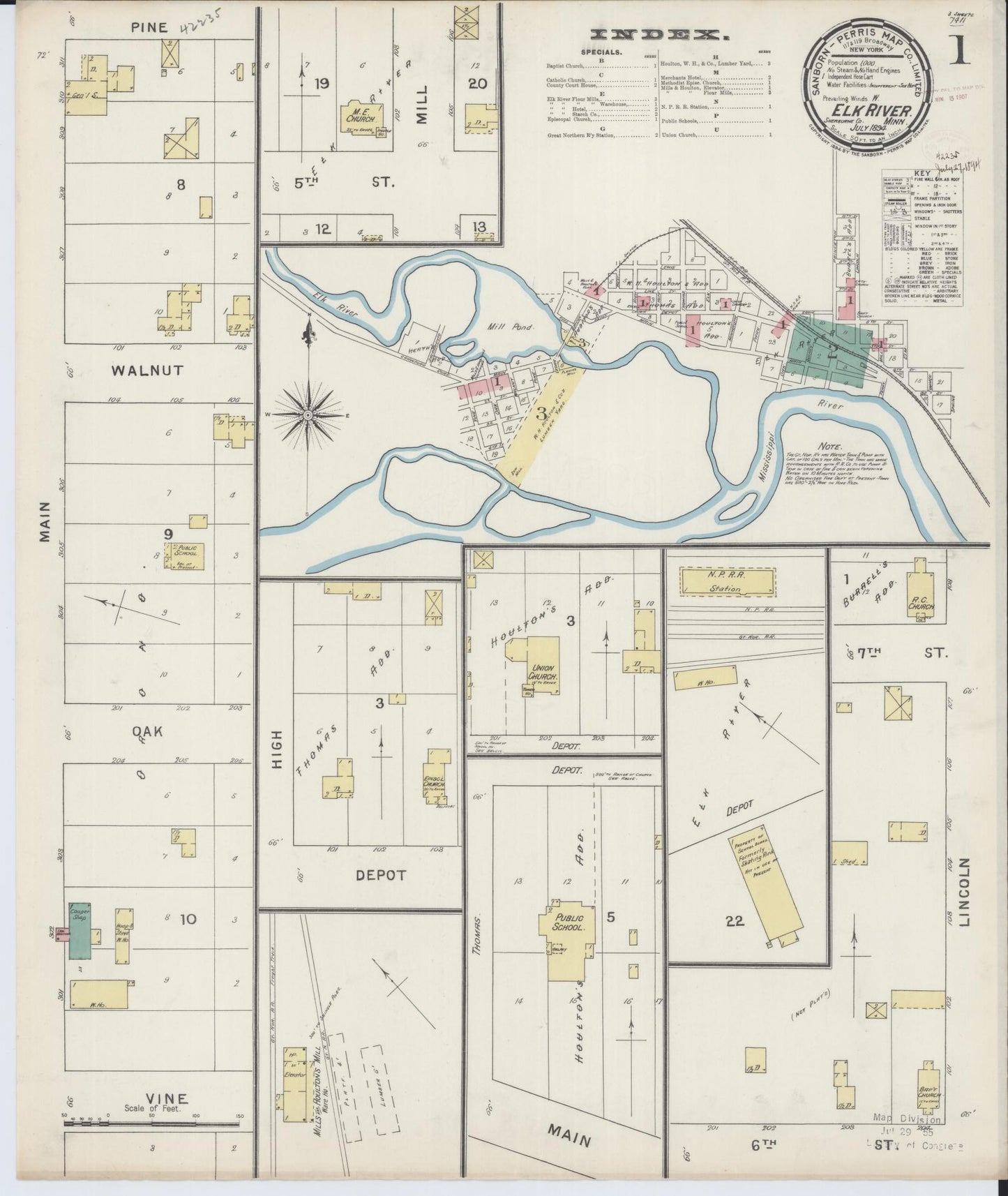 Sanborn Fire Insurance Map from Elk River, Sherburne County, Minnesota (1894), Sheet #0001 - Historic Sanborn Fire Insurance Map Print, vintage old map wall art, antique decor, genealogy gift, Minnesota Minnesota map