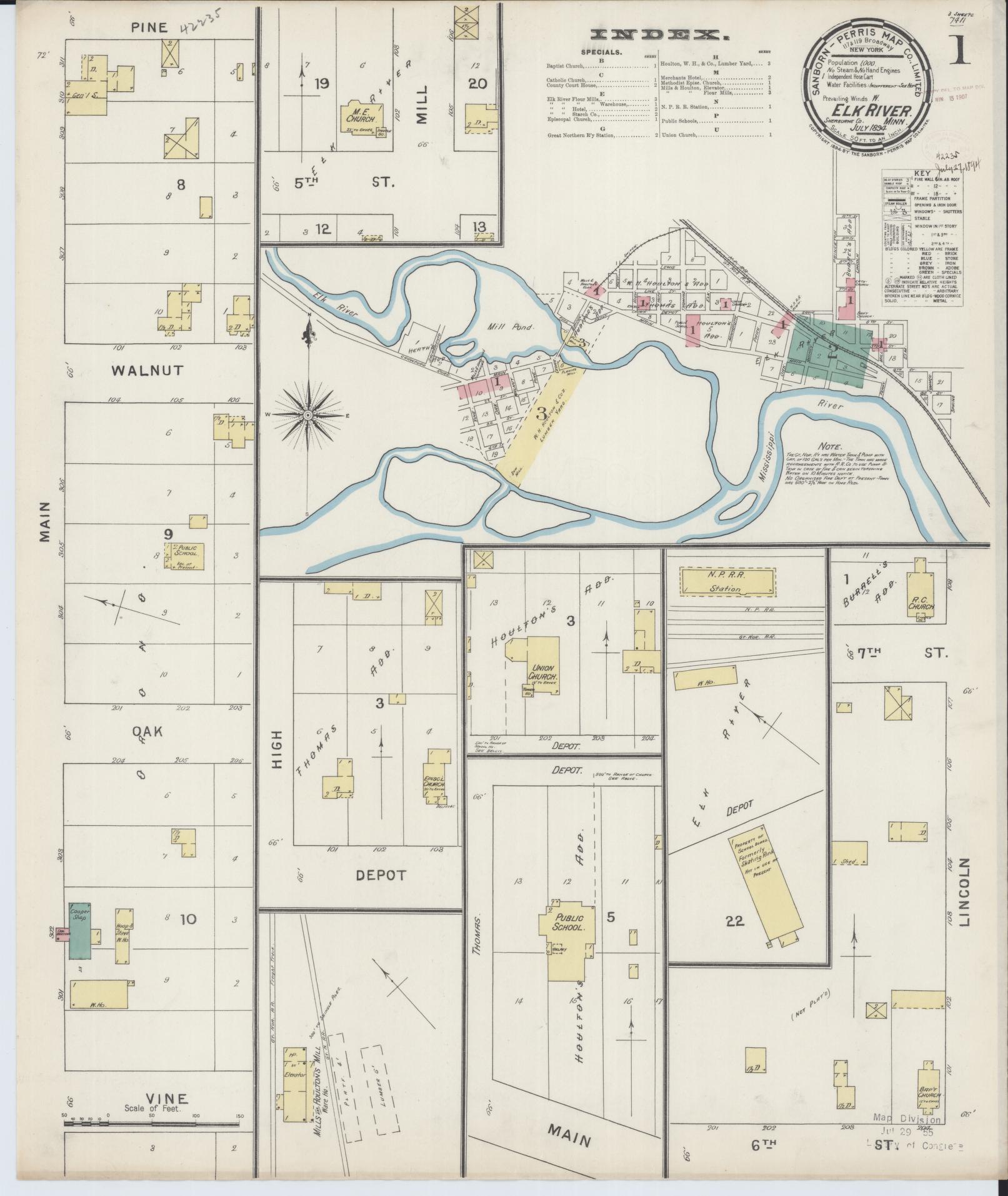 Sanborn Fire Insurance Map from Elk River, Sherburne County, Minnesota (1894), Sheet #0001 - Historic Sanborn Fire Insurance Map Print, vintage old map wall art, antique decor, genealogy gift, Minnesota Minnesota map