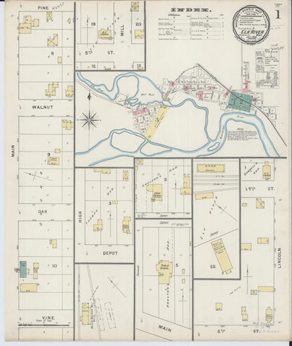 Sanborn Fire Insurance Map from Elk River, Sherburne County, Minnesota (1894), Sheet #0001 - Historic Sanborn Fire Insurance Map Print, vintage old map wall art, antique decor, genealogy gift, Minnesota Minnesota map