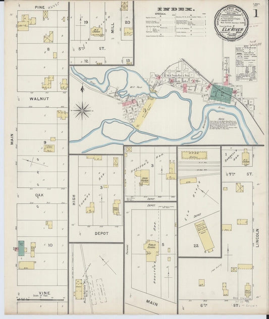 Sanborn Fire Insurance Map from Elk River, Sherburne County, Minnesota (1894), Sheet #0001 - Historic Sanborn Fire Insurance Map Print, vintage old map wall art, antique decor, genealogy gift, Minnesota Minnesota map