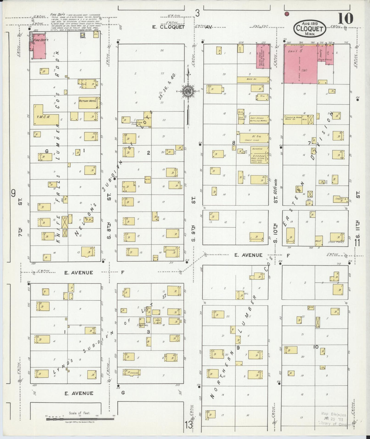 Sanborn Fire Insurance Map from Cloquet, Carlton County, Minnesota (1919), Sheet #0010 - Complete Map Set gallery image, historic Sanborn map, vintage wall art, Minnesota Minnesota