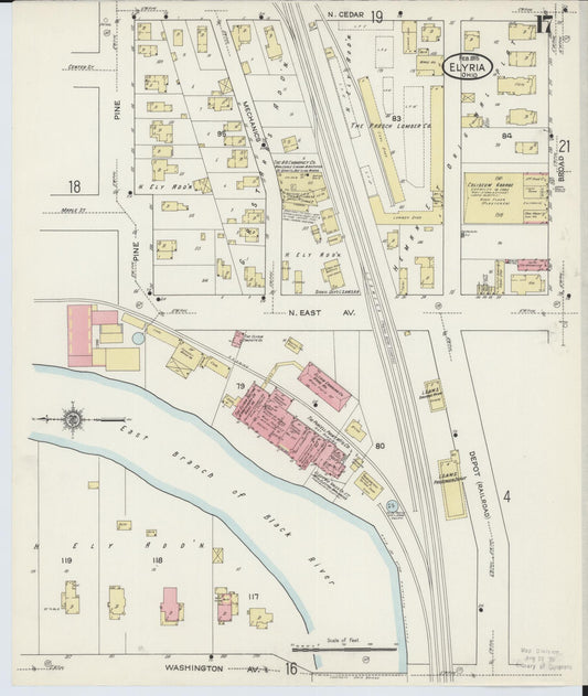Sanborn Fire Insurance Map from Elyria, Lorain County, Ohio (1915), Sheet #0017 - Historic Sanborn Fire Insurance Map Print, vintage old map wall art, antique decor, genealogy gift, Ohio Ohio map