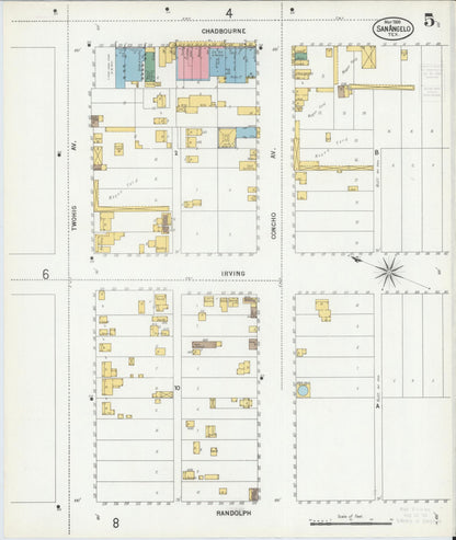 Sanborn Fire Insurance Map from San Angelo, Tom Green County, Texas (1900), Sheet #0005 - Historic Sanborn Fire Insurance Map Print, vintage old map wall art, antique decor, genealogy gift, Texas Texas map