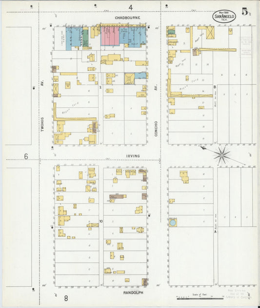Sanborn Fire Insurance Map from San Angelo, Tom Green County, Texas (1900), Sheet #0005 - Historic Sanborn Fire Insurance Map Print, vintage old map wall art, antique decor, genealogy gift, Texas Texas map