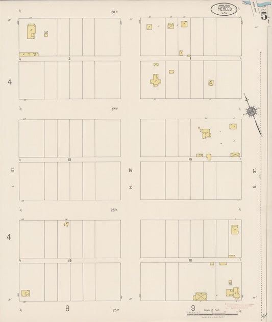 Sanborn Fire Insurance Map from Merced, Merced County, California (1922), Sheet #0005 - Historic Sanborn Fire Insurance Map Print, vintage old map wall art, antique decor, genealogy gift, California California map