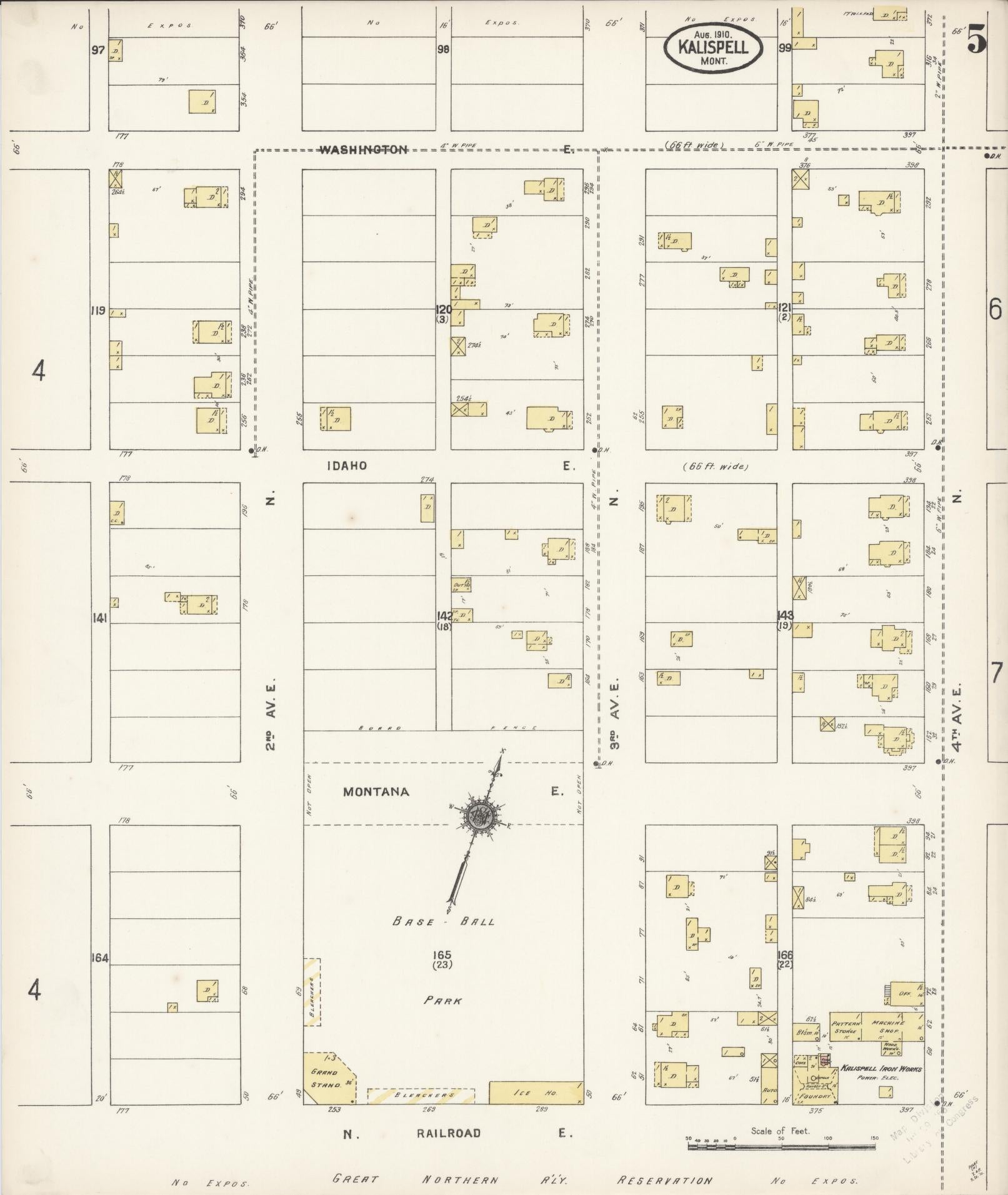 Sanborn Fire Insurance Map from Kalispell, Flathead County, Montana (1910), Sheet #0005 - Historic Sanborn Fire Insurance Map Print, vintage old map wall art, antique decor, genealogy gift, Montana Montana map