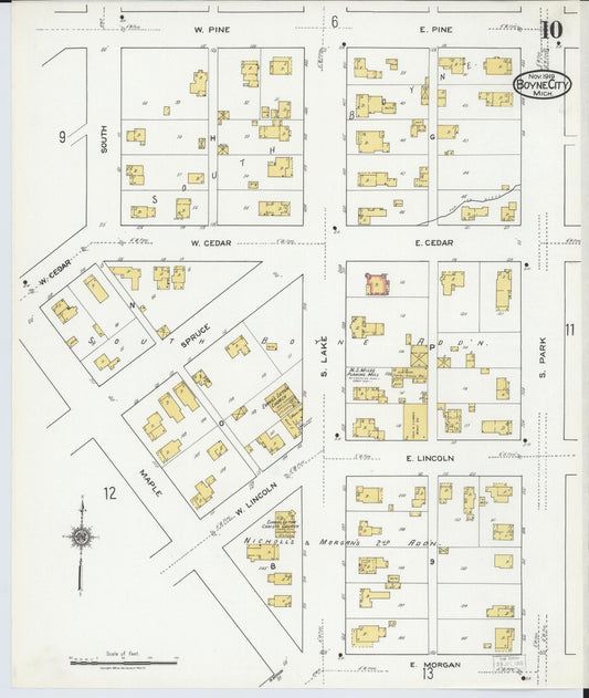 Sanborn Fire Insurance Map from Boyne City, Charlevoix County, Michigan (1919), Sheet #0010 - Historic Sanborn Fire Insurance Map Print, vintage old map wall art, antique decor, genealogy gift, Michigan Michigan map