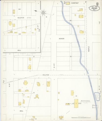 Sanborn Fire Insurance Map from Reno, Washoe County, Nevada (1904), Sheet #0002 - Complete Map Set gallery image, historic Sanborn map, vintage wall art, Nevada Nevada