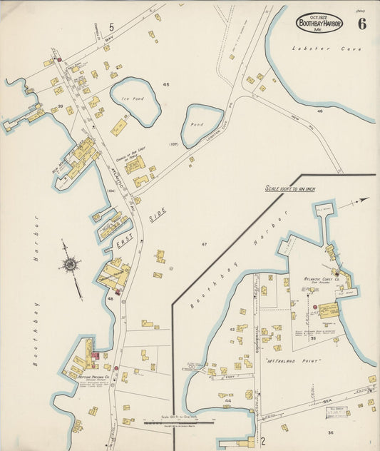 Sanborn Fire Insurance Map from Boothbay Harbor, Lincoln County, Maine (1922), Sheet #0006 - Historic Sanborn Fire Insurance Map Print, vintage old map wall art, antique decor, genealogy gift, Maine Maine map