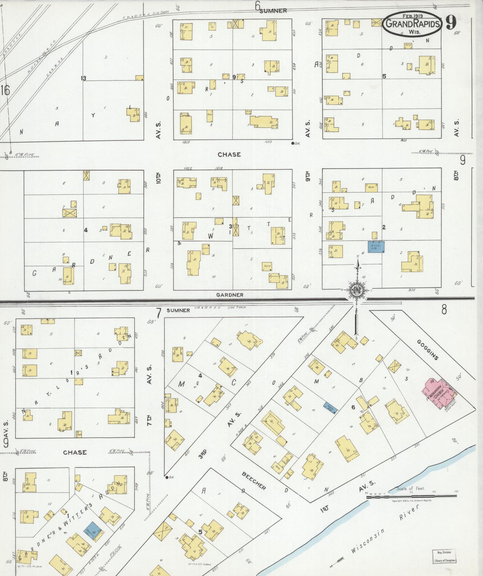 Sanborn Fire Insurance Map from Grand Rapids, Wood County, Wisconsin (1919), Sheet #0009 - Complete Map Set gallery image, historic Sanborn map, vintage wall art, Wisconsin Wisconsin