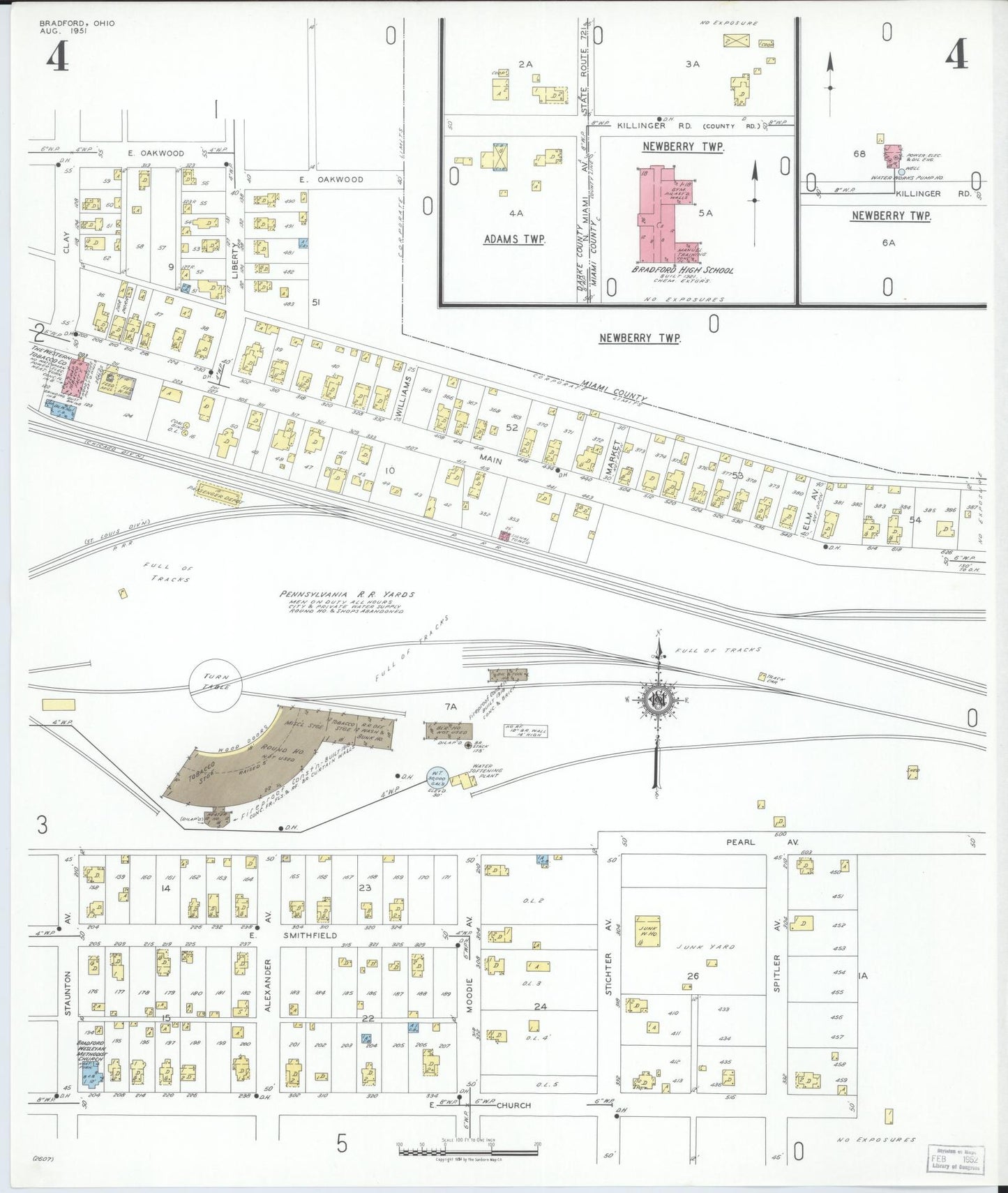 Sanborn Fire Insurance Map from Bradford, Darke and Miami Counties, Ohio (1951), Sheet #0004 - Historic Sanborn Fire Insurance Map Print, vintage old map wall art, antique decor, genealogy gift, Ohio Ohio map