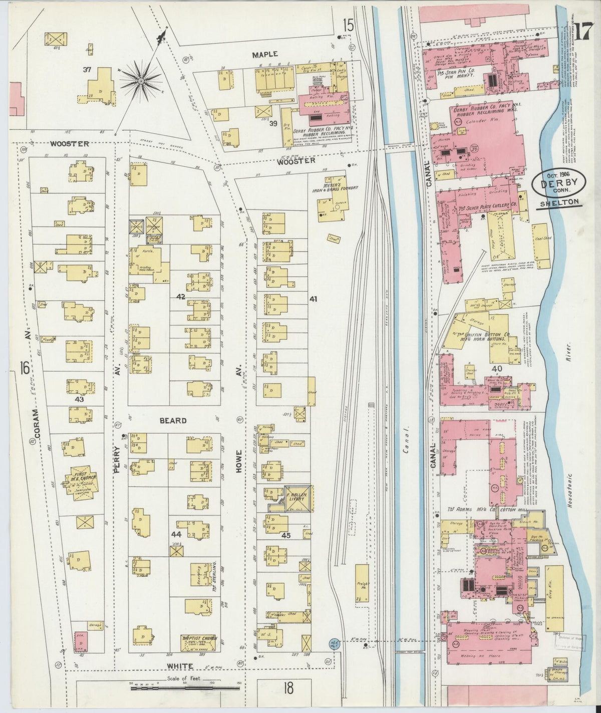 Sanborn Fire Insurance Map from Derby, New Haven County, Connecticut (1906), Sheet #0017 - Historic Sanborn Fire Insurance Map Print, vintage old map wall art, antique decor, genealogy gift, Connecticut Connecticut map