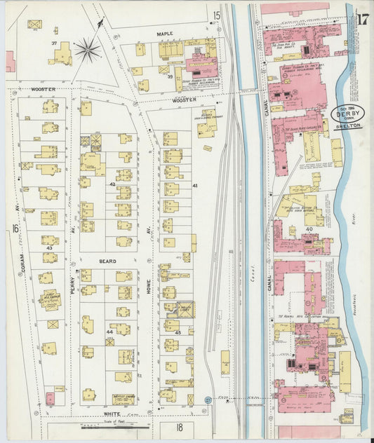 Sanborn Fire Insurance Map from Derby, New Haven County, Connecticut (1906), Sheet #0017 - Historic Sanborn Fire Insurance Map Print, vintage old map wall art, antique decor, genealogy gift, Connecticut Connecticut map