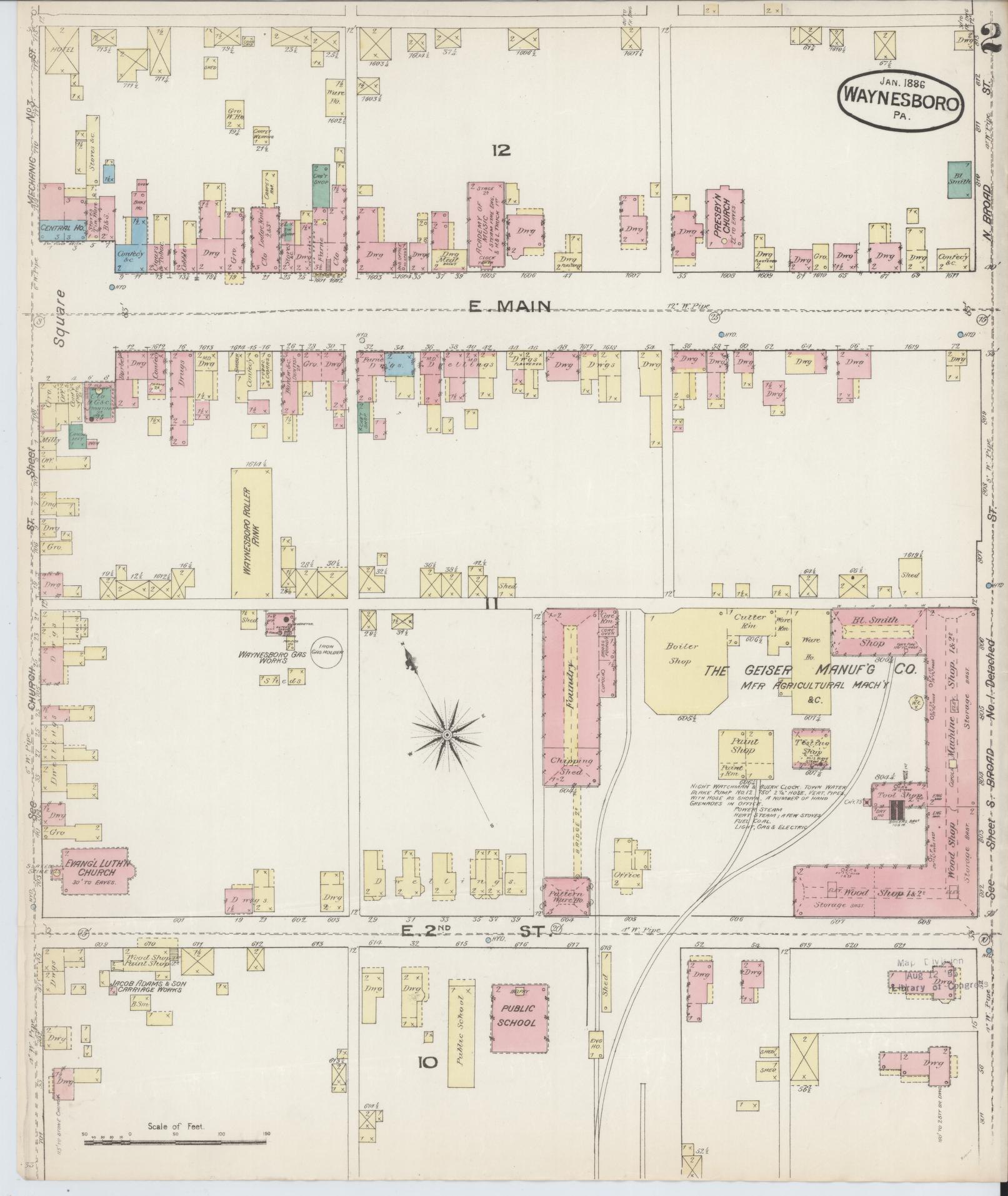 Sanborn Fire Insurance Map from Waynesboro, Franklin County, Pennsylvania (1886), Sheet #0002 - Complete Map Set gallery image, historic Sanborn map, vintage wall art, Pennsylvania Pennsylvania