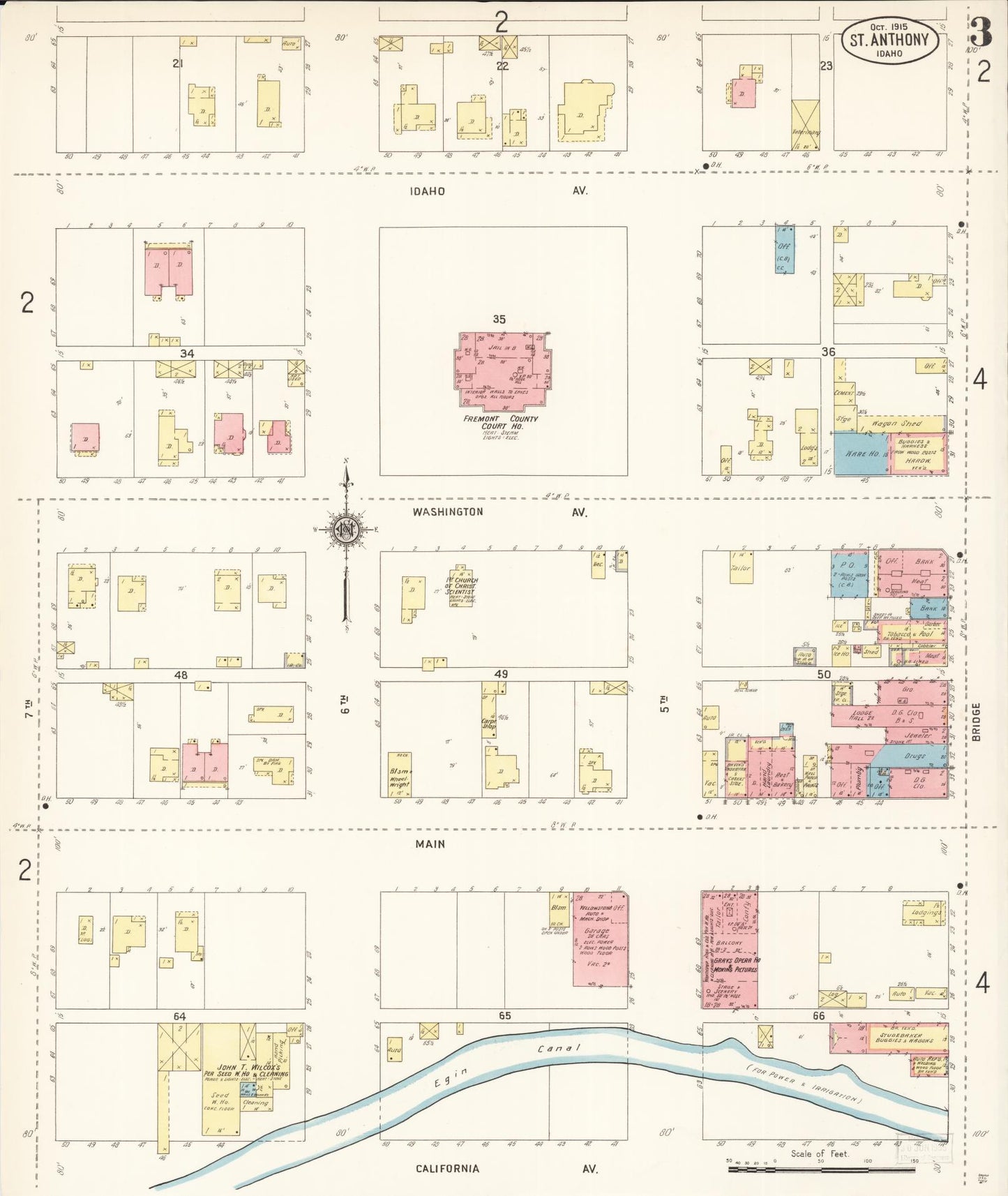 Sanborn Fire Insurance Map from Saint Anthony, Fremont County, Idaho (1915), Sheet #0003 - Complete Map Set gallery image, historic Sanborn map, vintage wall art, Idaho Idaho