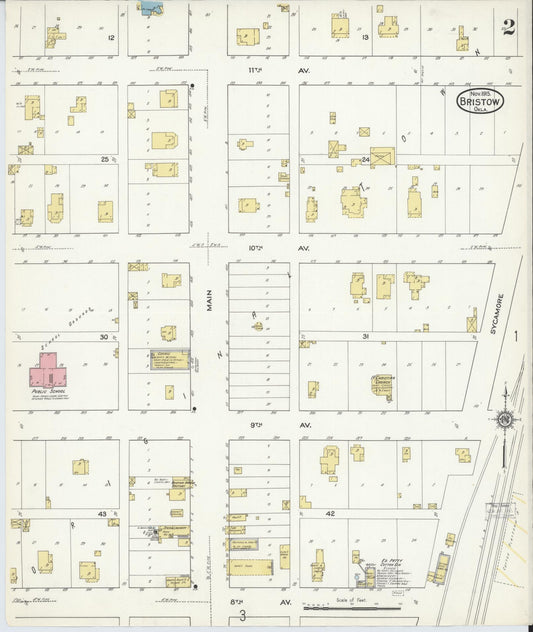 Sanborn Fire Insurance Map from Bristow, Creek County, Oklahoma (1915), Sheet #0002 - Historic Sanborn Fire Insurance Map Print, vintage old map wall art, antique decor, genealogy gift, Oklahoma Oklahoma map