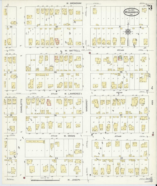 Sanborn Fire Insurance Map from Mishawaka, Saint Joseph County, Indiana (1913), Sheet #0003 - Historic Sanborn Fire Insurance Map Print, vintage old map wall art, antique decor, genealogy gift, Indiana Indiana map