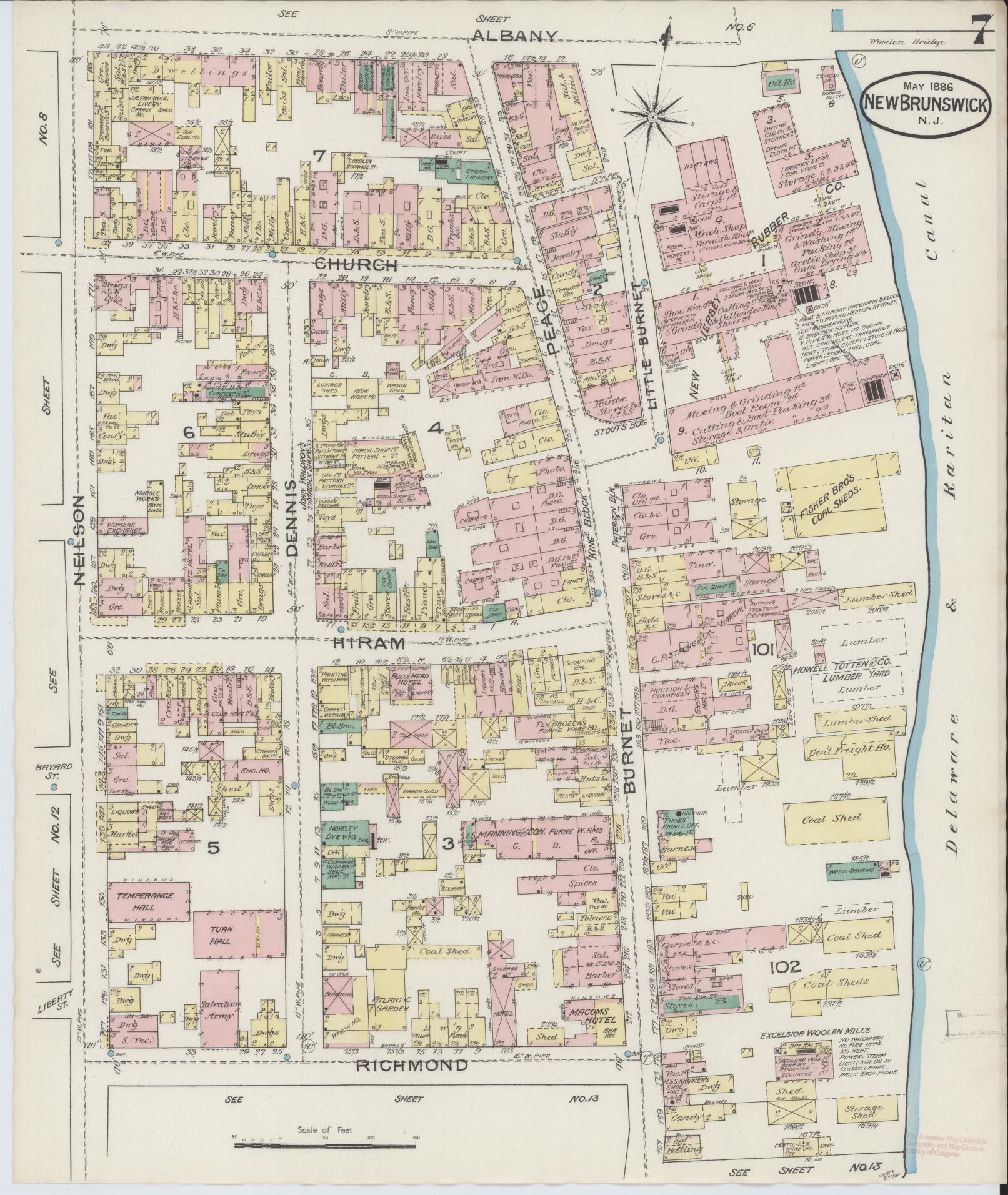 Sanborn Fire Insurance Map from New Brunswick, Middlesex County, New Jersey (1886), Sheet #0007 - Historic Sanborn Fire Insurance Map Print, vintage old map wall art, antique decor, genealogy gift, New Jersey New Jersey map