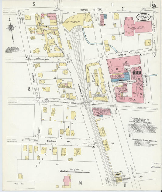 Sanborn Fire Insurance Map from Nyack, Rockland County, New York (1910), Sheet #0009 - Historic Sanborn Fire Insurance Map Print, vintage old map wall art, antique decor, genealogy gift, New York New York map