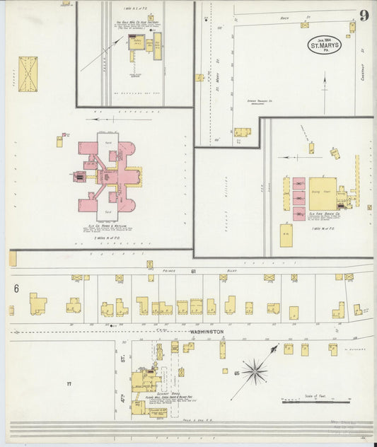 Sanborn Fire Insurance Map from Saint Marys, Elk County, Pennsylvania (1904), Sheet #0009 - Historic Sanborn Fire Insurance Map Print, vintage old map wall art, antique decor, genealogy gift, Pennsylvania Pennsylvania map