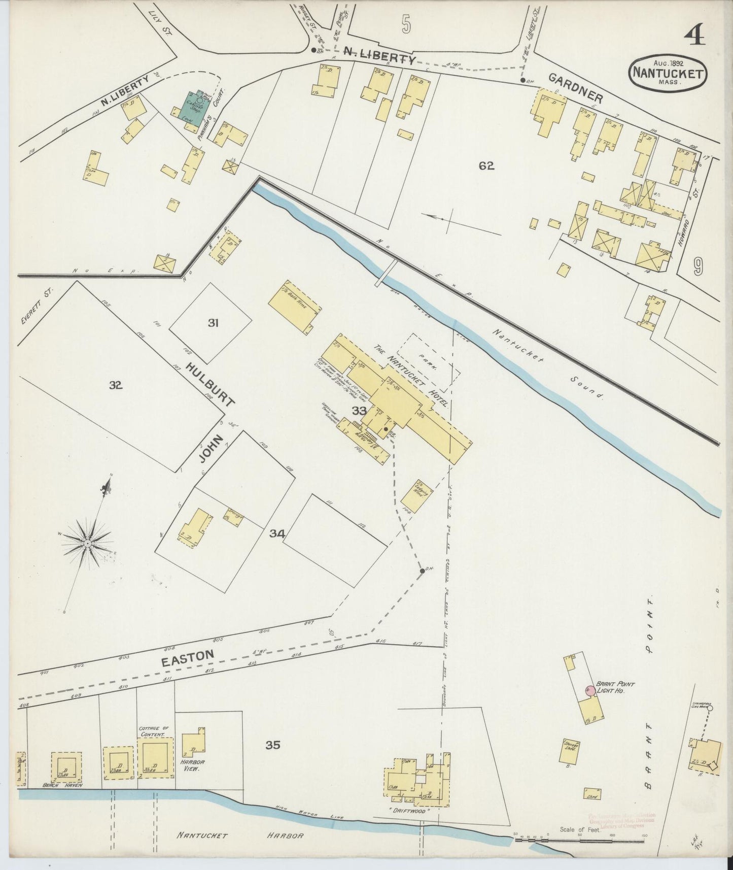 Sanborn Fire Insurance Map from Nantucket, Nantucket County, Massachusetts (1892), Sheet #0004 - Complete Map Set gallery image, historic Sanborn map, vintage wall art, Massachusetts Massachusetts