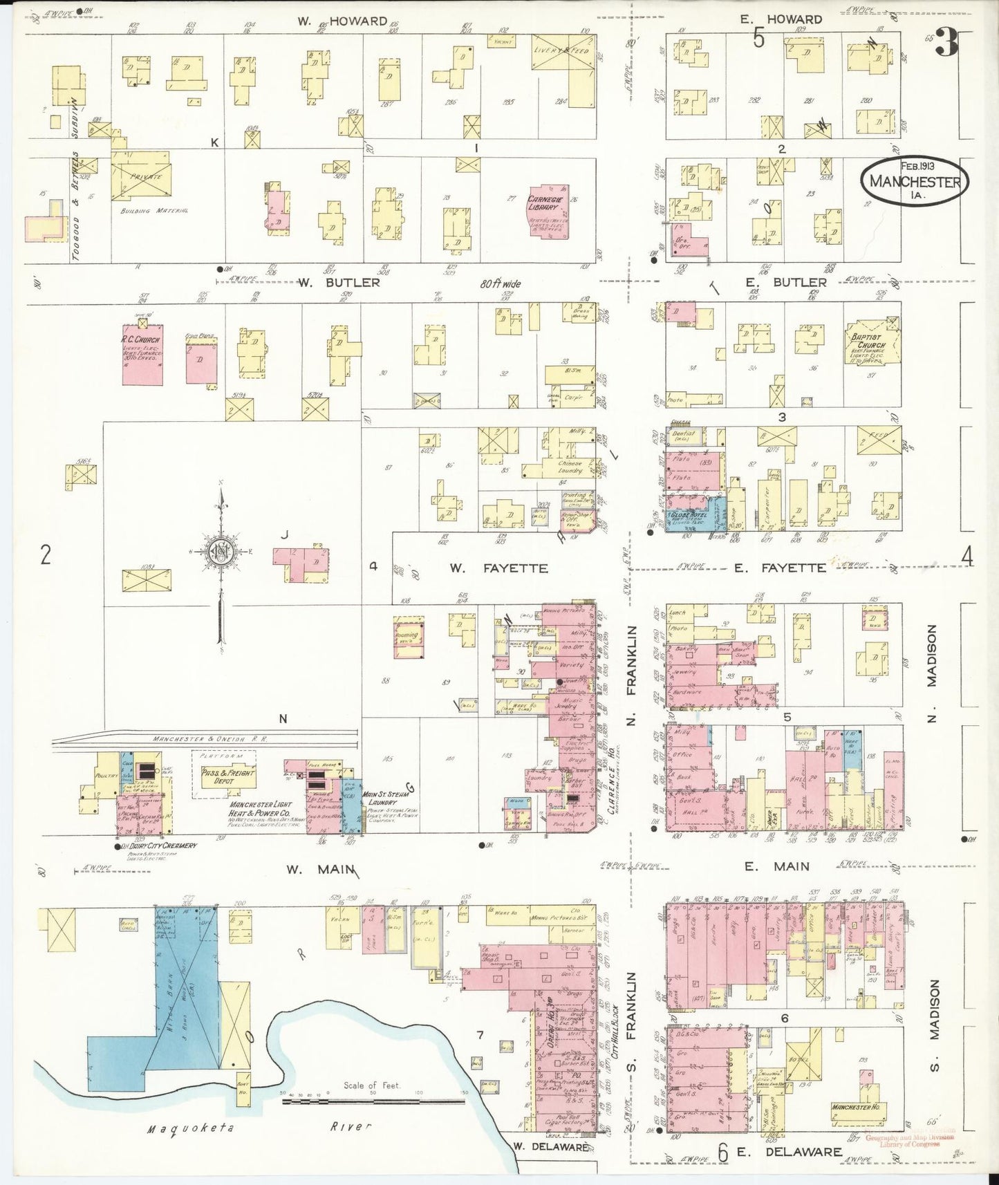 Sanborn Fire Insurance Map from Manchester, Delaware County, Iowa (1913), Sheet #0003 - Historic Sanborn Fire Insurance Map Print