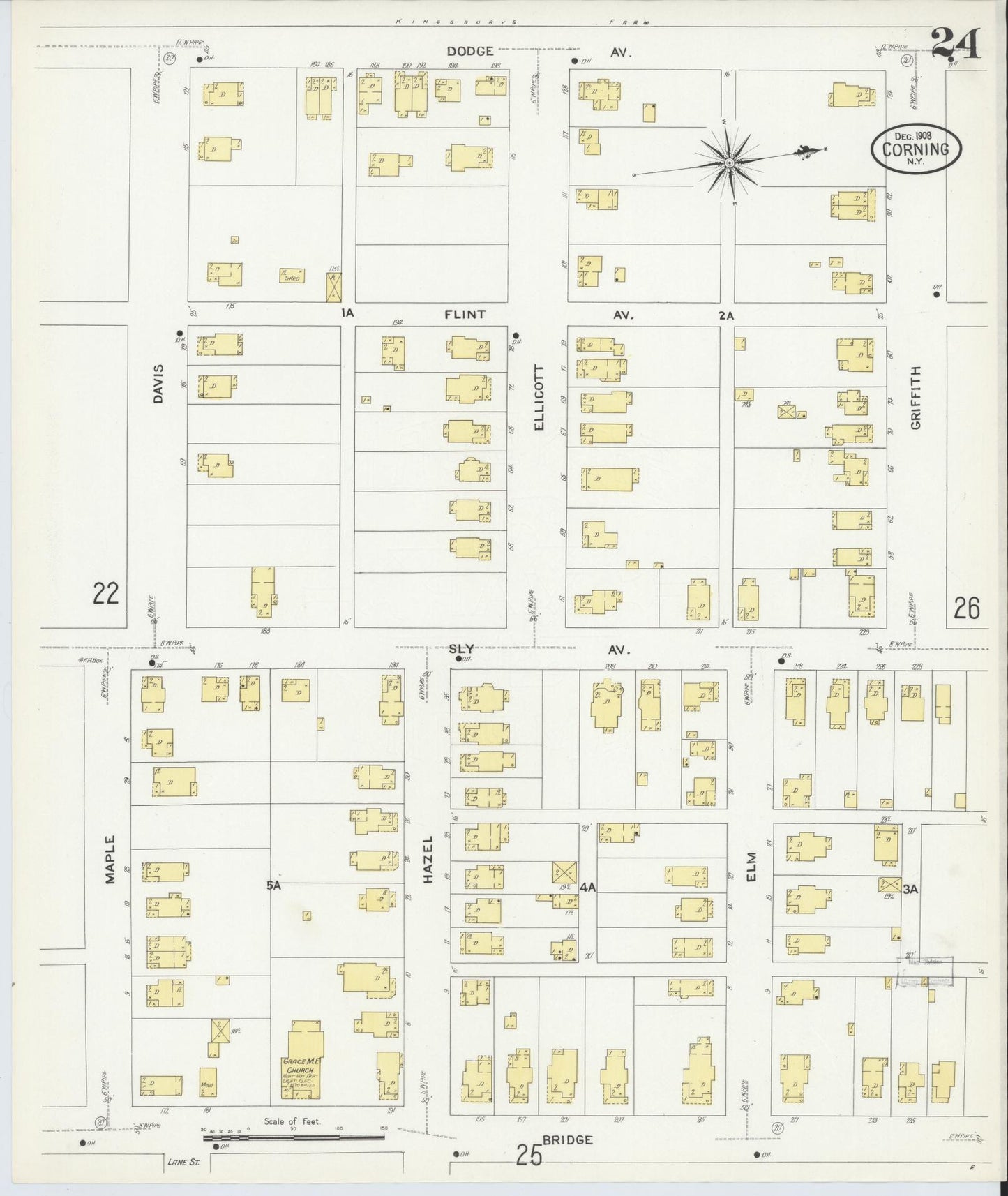 Sanborn Fire Insurance Map from Corning, Steuben County, New York (1908), Sheet #0024 - Complete Map Set gallery image, historic Sanborn map, vintage wall art, New York New York