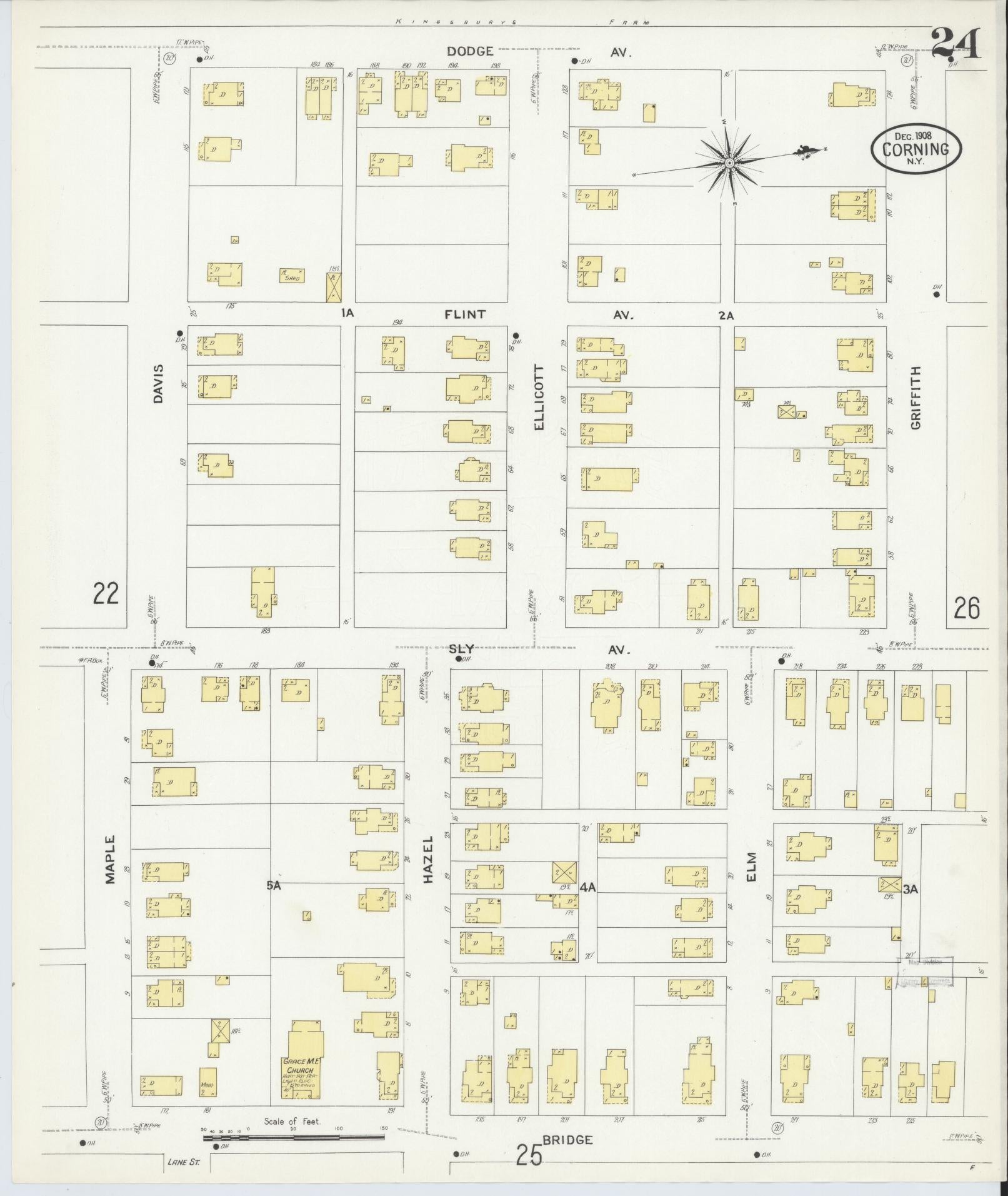 Sanborn Fire Insurance Map from Corning, Steuben County, New York (1908), Sheet #0024 - Complete Map Set gallery image, historic Sanborn map, vintage wall art, New York New York