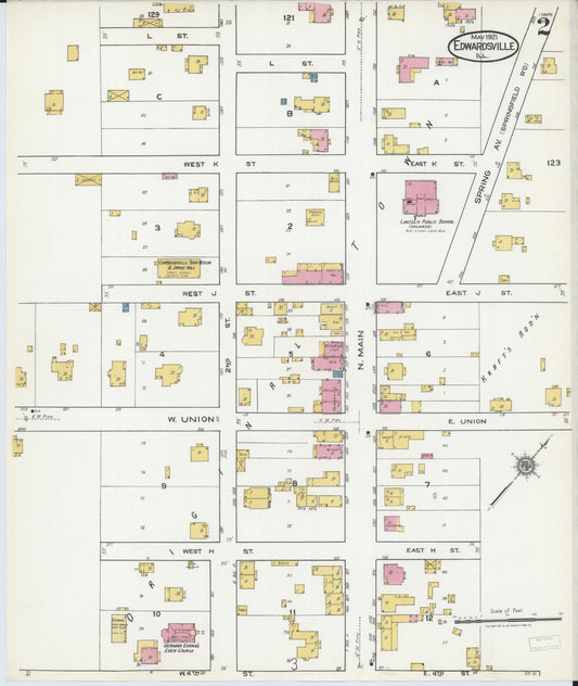 Sanborn Fire Insurance Map from Edwardsville, Madison County, Illinois (1921), Sheet #0002 - Historic Sanborn Fire Insurance Map Print, vintage old map wall art, antique decor, genealogy gift, Illinois Illinois map