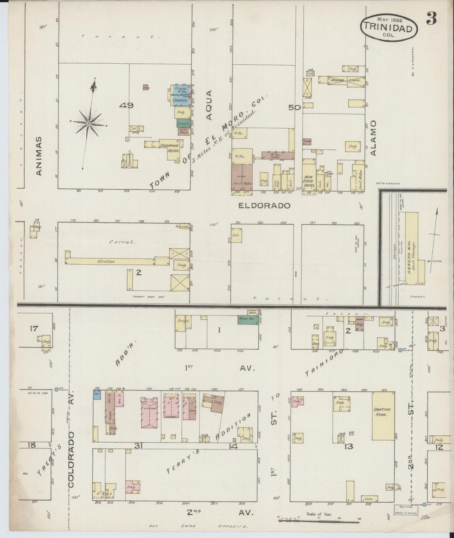 Sanborn Fire Insurance Map from Trinidad, Las Animas County, Colorado (1886), Sheet #0003 - Complete Map Set gallery image, historic Sanborn map, vintage wall art, Colorado Colorado