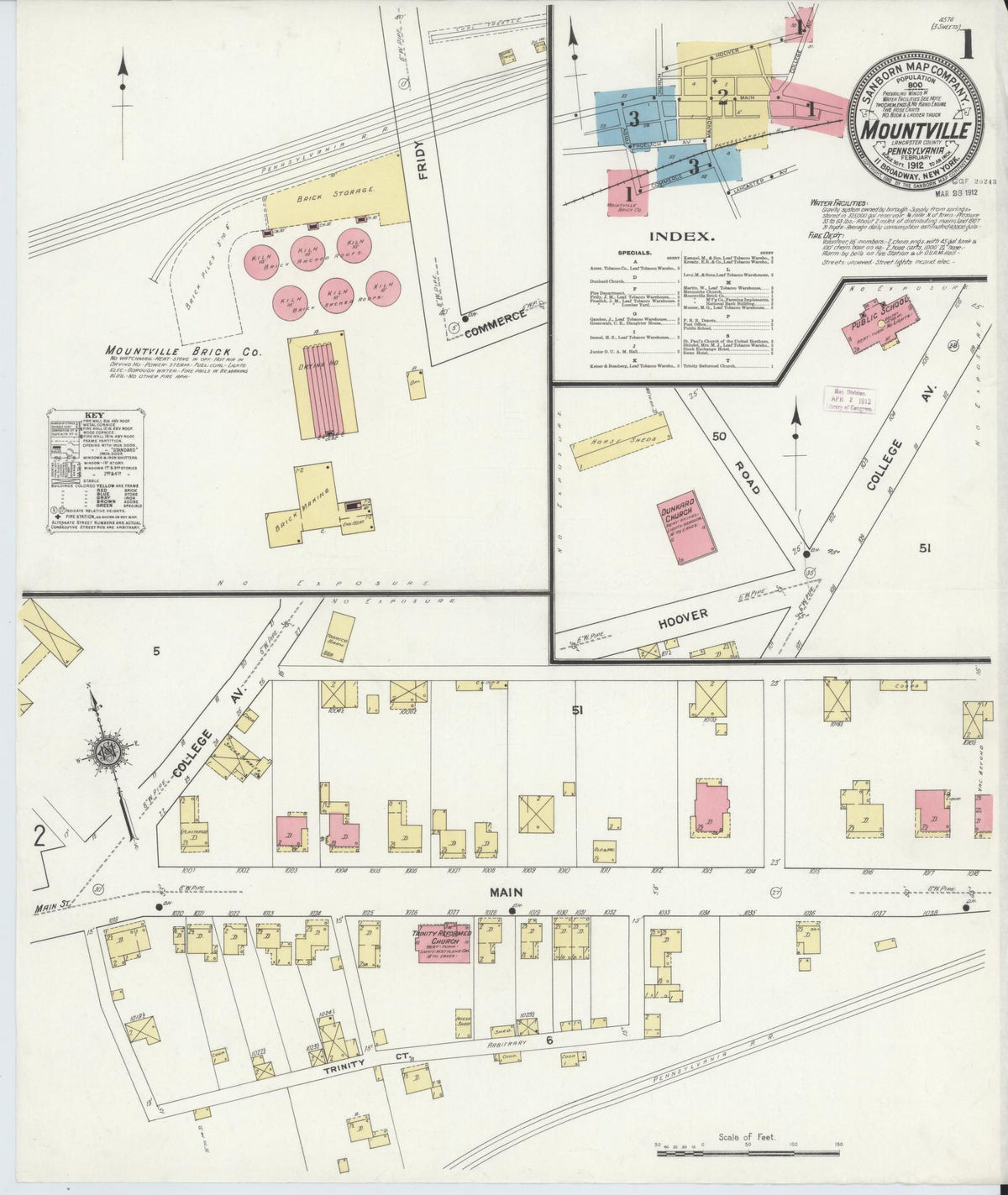 Sanborn Fire Insurance Map from Mountville, Lancaster County, Pennsylvania (1912), Sheet #0001 - Complete Map Set gallery image, historic Sanborn map, vintage wall art, Pennsylvania Pennsylvania