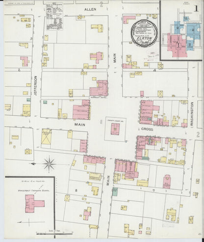 Sanborn Fire Insurance Map from Elkton, Todd County, Kentucky (1893), Sheet #0001 - Complete Map Set gallery image, historic Sanborn map, vintage wall art, Kentucky Kentucky