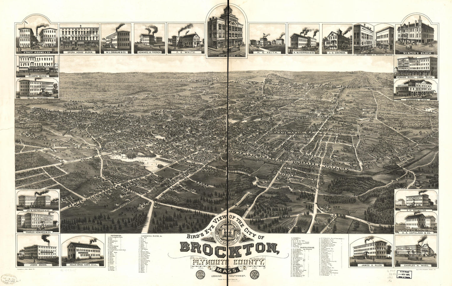 Bird's eye view of the city of Brockton, Plymouth County, Mass. 1882. (1882) – Historic Bird’s-Eye View Panorama Print