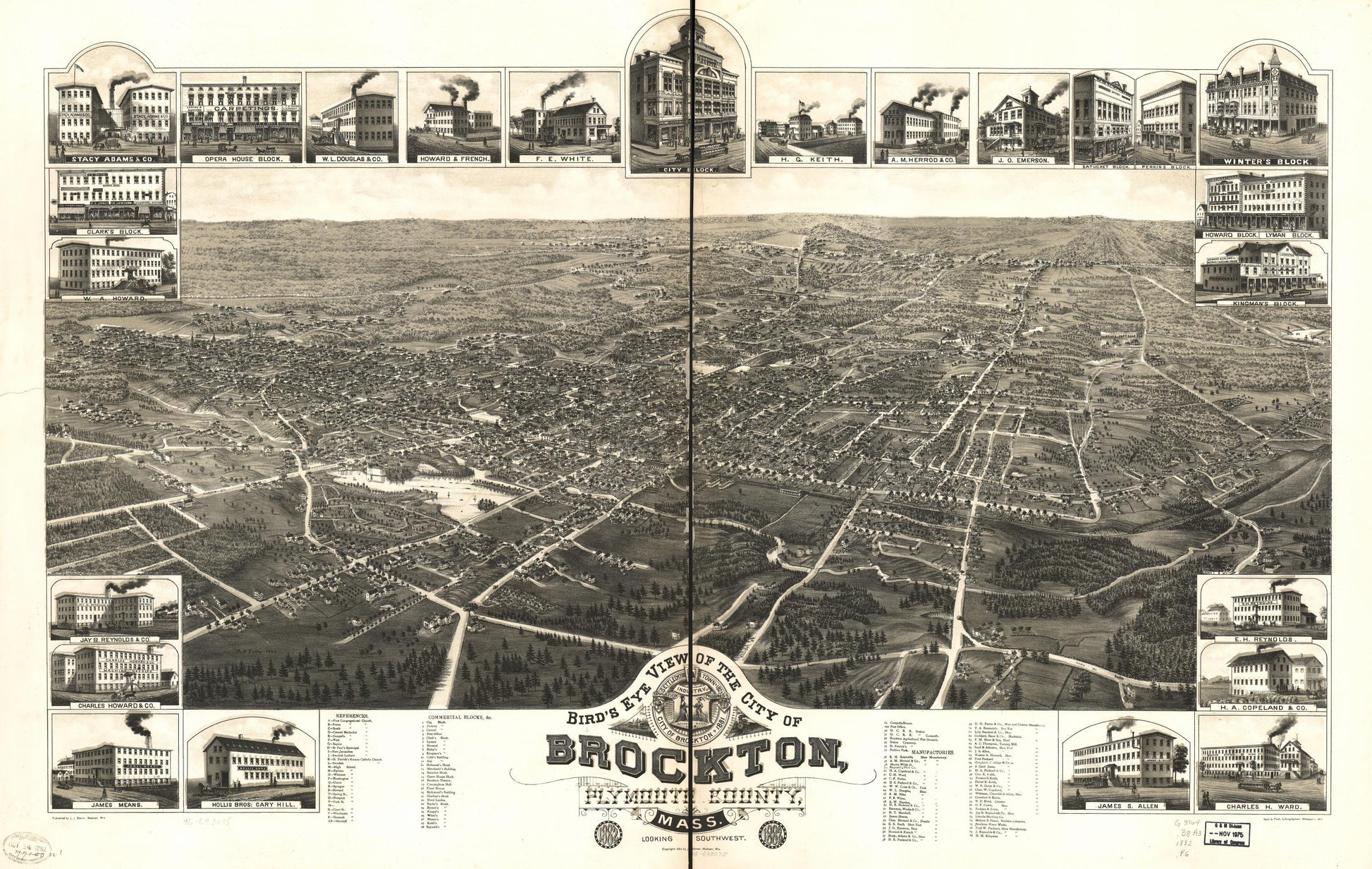 Bird's eye view of the city of Brockton, Plymouth County, Mass. 1882. (1882) – Historic Bird’s-Eye View Panorama Print