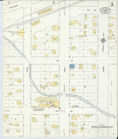 Sanborn Fire Insurance Map from Evart, Osceola County, Michigan (1910), Sheet #0005 - Historic Sanborn Fire Insurance Map Print, vintage old map wall art, antique decor, genealogy gift, Michigan Michigan map