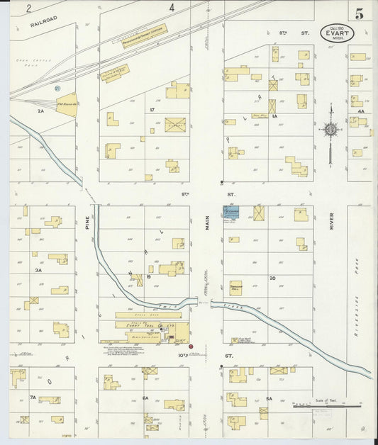 Sanborn Fire Insurance Map from Evart, Osceola County, Michigan (1910), Sheet #0005 - Historic Sanborn Fire Insurance Map Print, vintage old map wall art, antique decor, genealogy gift, Michigan Michigan map