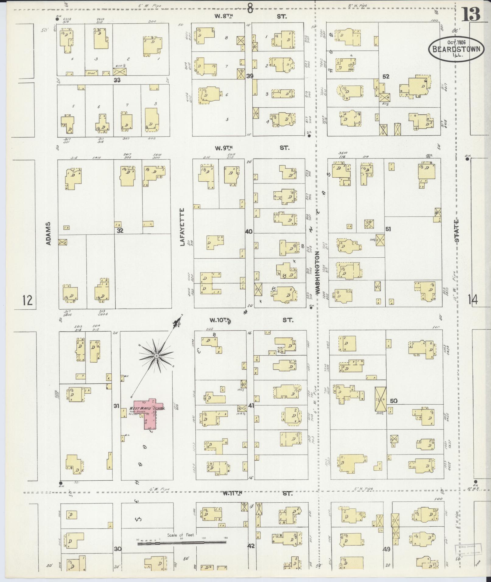 Sanborn Fire Insurance Map from Beardstown, Cass County, Illinois (1906), Sheet #0013 - Complete Map Set gallery image, historic Sanborn map, vintage wall art, Illinois Illinois